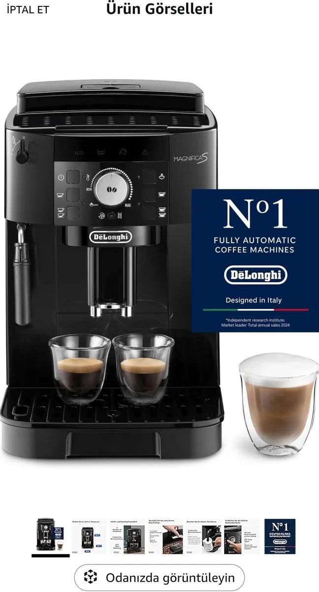 Magnifica S ECAM11.112.B, volautomatische koffiemachine met melkopschuimer voor cappuccino, espresso directe keuzeknoppen en draairegelaar, 2-kops functie, zwart by De'Longhi in Black, Silver – product photo