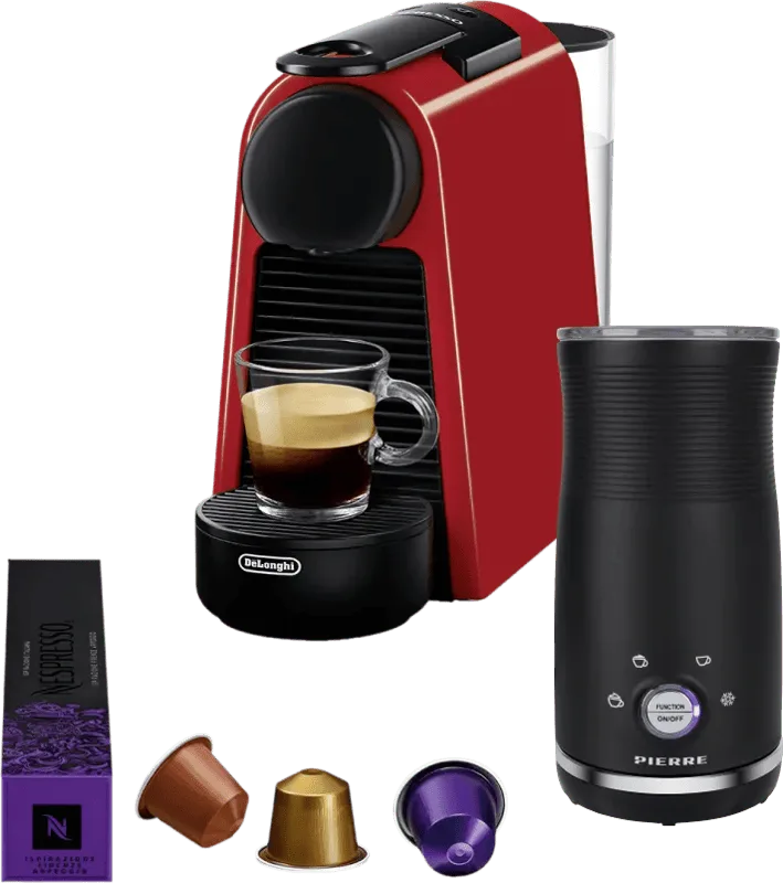 Nespresso Essenza Mini EN85.R + Pierre Melkopschuimer van De'Longhi – productfoto