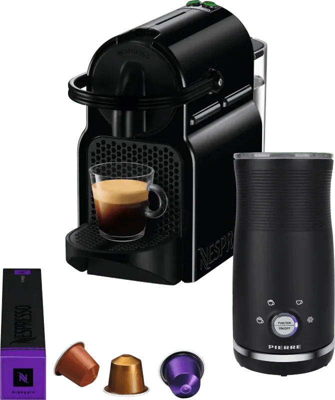Nespresso Inissia EN80.B + Pierre Melkopschuimer van De'Longhi – productfoto