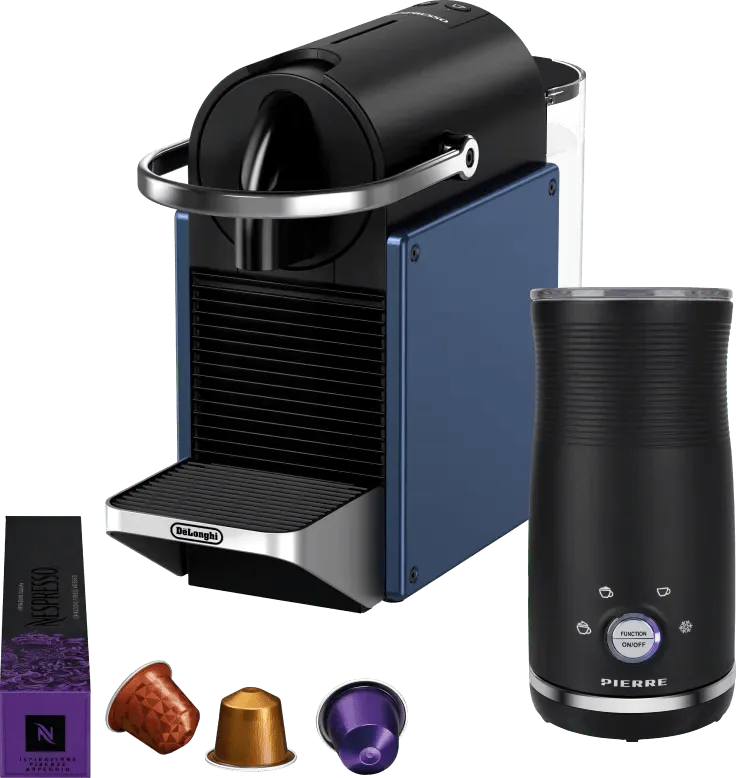 Nespresso Pixie EN127.BL + Pierre Melkopschuimer van De'Longhi – productfoto
