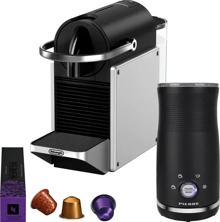 Nespresso Pixie EN127.S + Pierre Melkopschuimer van De'Longhi – productfoto