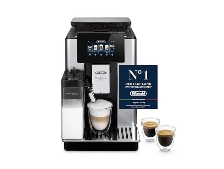 PrimaDonna Soul - Kaffeevollautomat 18 Getränke Silber-Schwarz Kaffeemaschine mit LatteCrema Hot-Milchaufschäumer, Espresso und Cappuccino, One-Touch-Getränke, Farbdisplay, ECAM612.55.SB van De'Longhi – productfoto