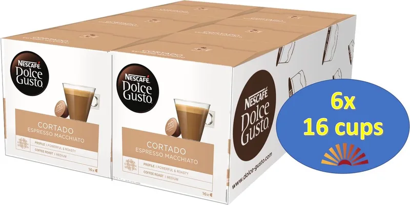 Cortado Espresso Macchiato capsules -6x16 cups = 96 koffiecups van Nescafé Dolce Gusto – productfoto