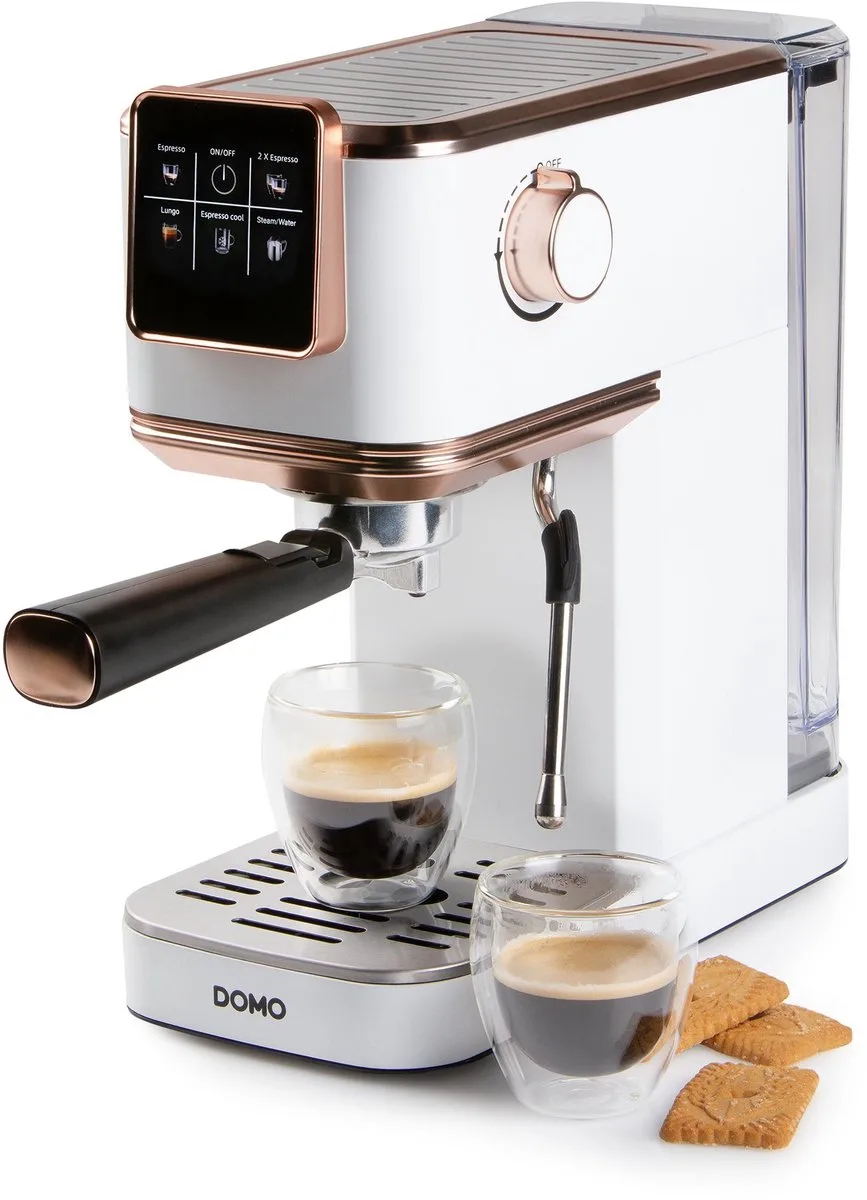 DO746K Espressomachine - Met Stoompijpje - 20 Bar - Pistonmachine - Koffiecupmachine - Rosé van Domo in Wit – productfoto
