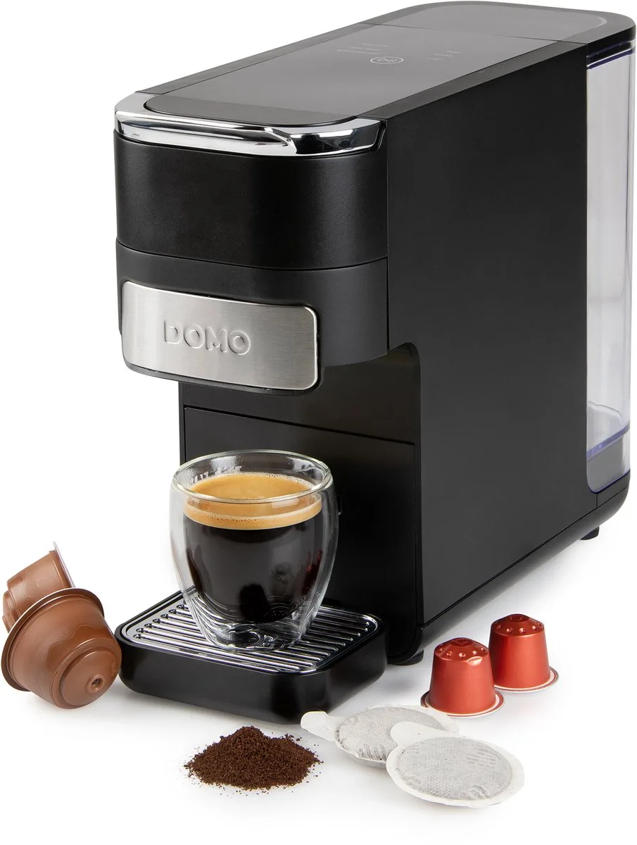 DO748K machine à café 4-en-1, cafetière, machine automatique, Nespresso, Dolce Gusto, dosettes ESE, café filtre, 1,5 L de Domo en Noir – photo produit