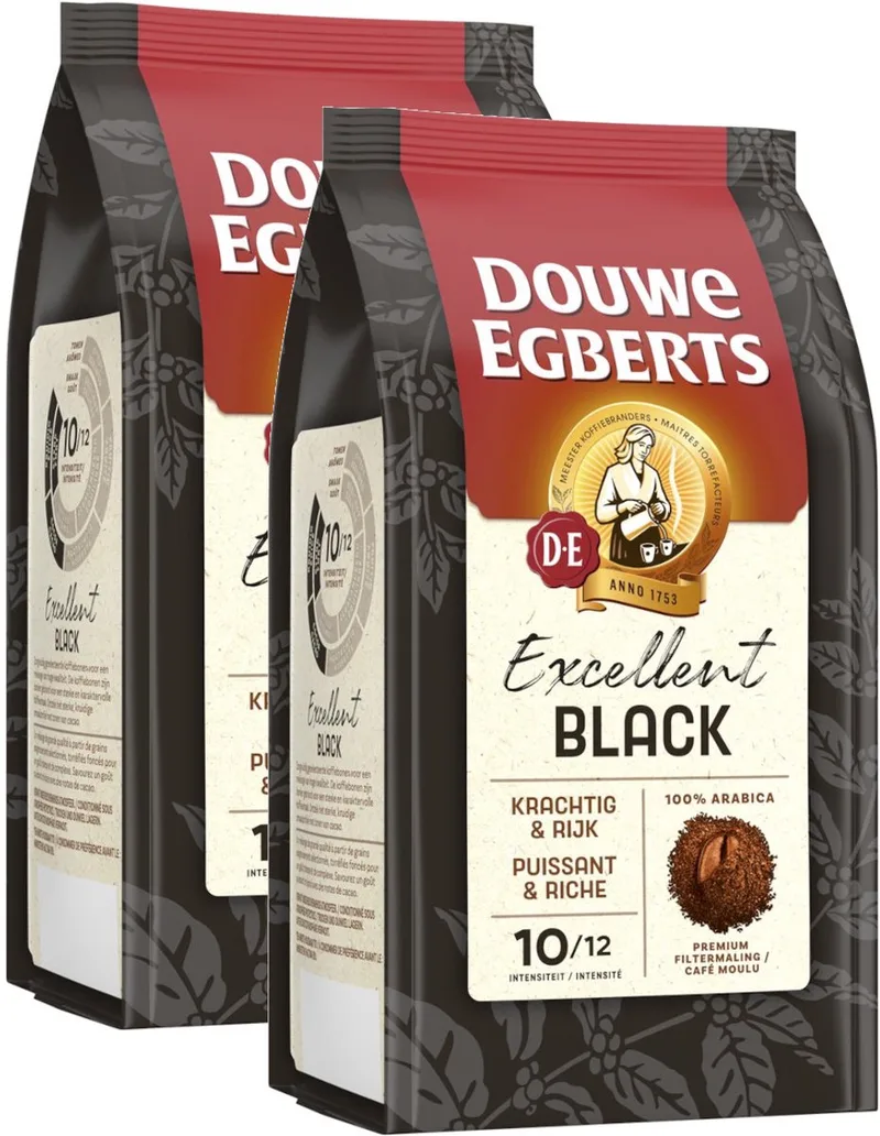 Excellent Black - Multipack - Gemalen Koffie - 500g (250g) van Douwe Egberts – productfoto