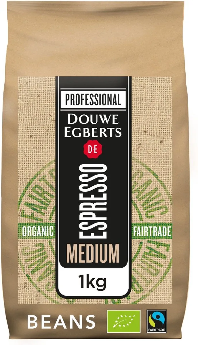 Koffie Douwe Egberts espresso bonen medium roast Organic en Fairtrade 1000gr van Douwe Egberts – productfoto