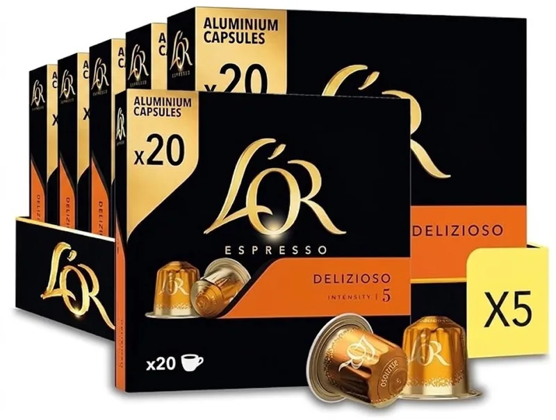 L'OR Espresso Delizioso - 100 (5x20) Koffiecups Compatibel met Nespresso Coffee Machine de Douwe Egberts – photo produit