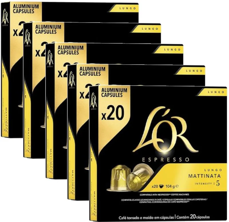 L'Or Espresso Lungo Mattinata - Multipack - 100 (5x20) Koffiecups Compatibel met Nespresso Coffee Machine de Douwe Egberts – photo produit