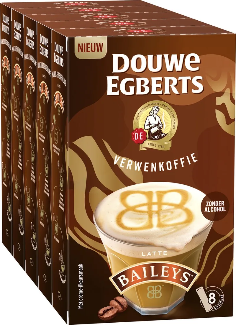 Latte Baileys Oploskoffie - 5 x 8 zakjes van Douwe Egberts – productfoto