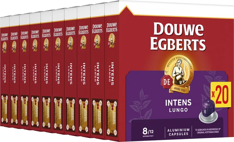 Lungo Intens Koffiecups - Intensiteit 8/12 - 10 x 20 capsules van Douwe Egberts – productfoto