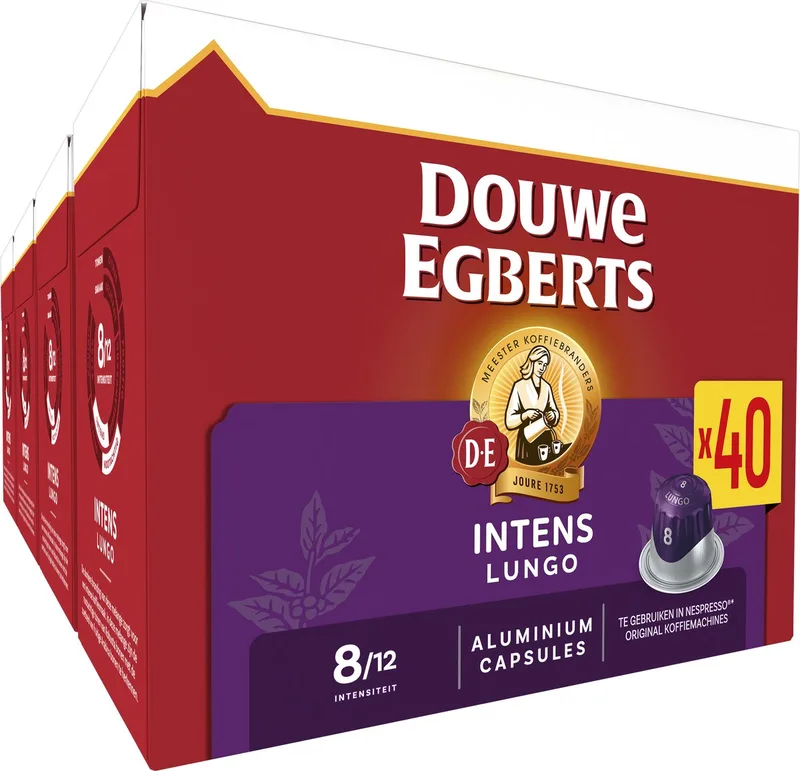 Lungo Intens Koffiecups - Intensiteit 8/12 - 5 x 40 capsules van Douwe Egberts – productfoto