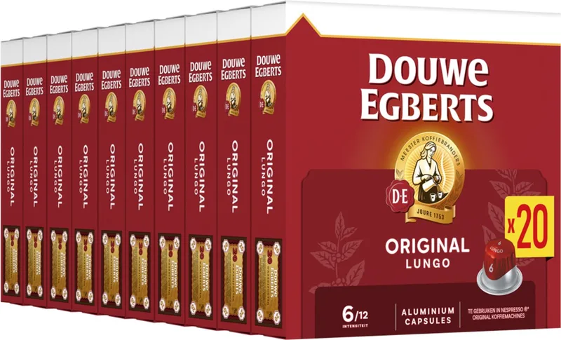 Lungo Original Koffiecups - Intensiteit 6/12 - 10 x 20 capsules från Douwe Egberts – produktbild