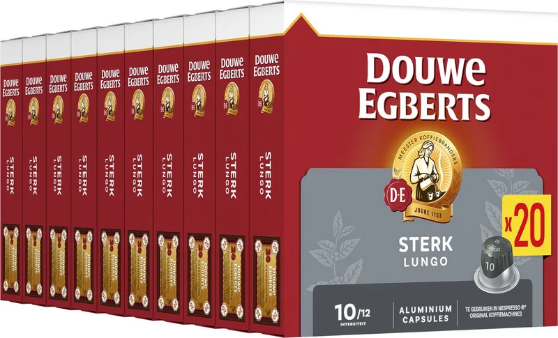 Lungo Sterk Koffiecups - Intensiteit 10/12 - 10x20 capsules van Douwe Egberts – productfoto