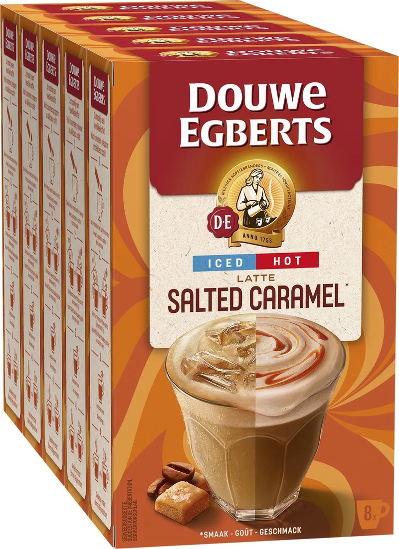 Oploskoffie Salted Caramel - warm/koud - 5 x 8 zakjes van Douwe Egberts – productfoto