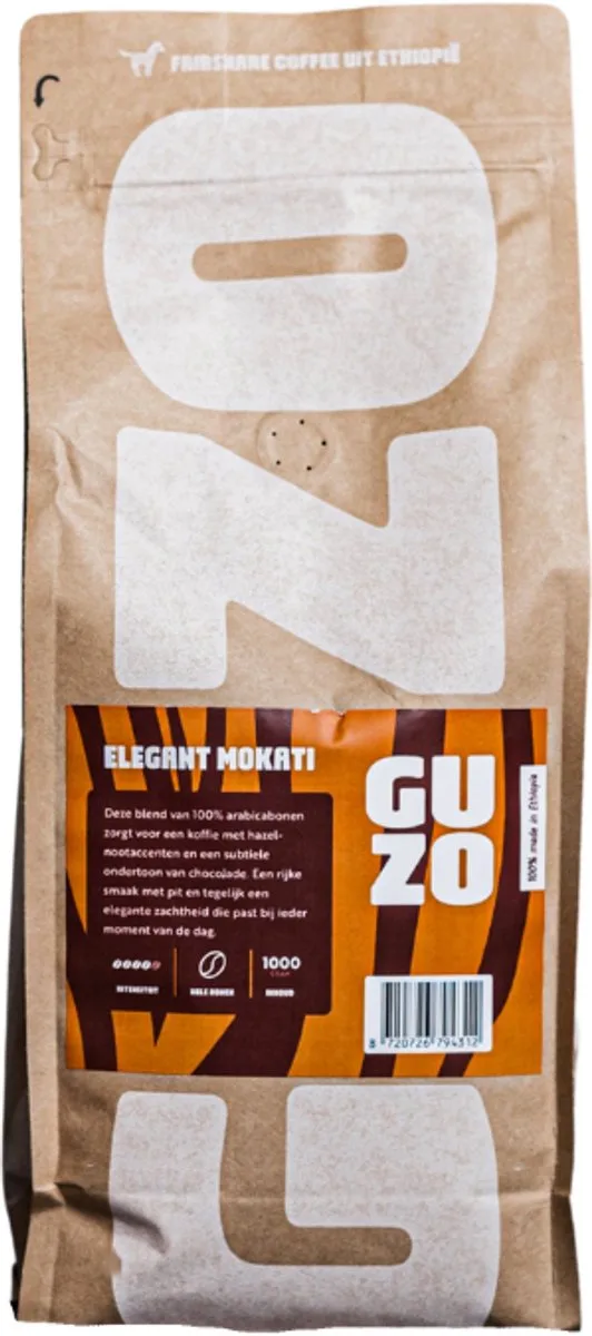 Elegant Mokati Koffiebonen 1000 gram 100% Arabica Light Medium Roast Gebrand en Verpakt in Ethiopië