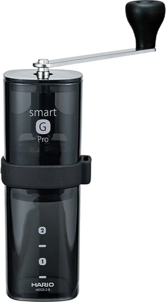Smart G PRO Coffee Mill Transparent Black (new 2024 model) handmatige koffiemolen / hand grinder van Hario in Zwart – productfoto