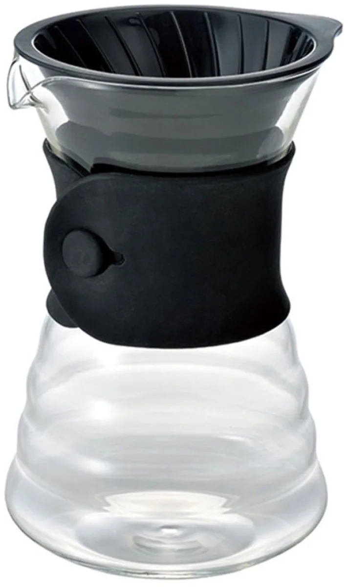 V60 Drip Decanter - 02 Size - Met V60 Dripper & Filterpapier - Hittebestendig Glas van Hario in Transparant, Zwart – productfoto