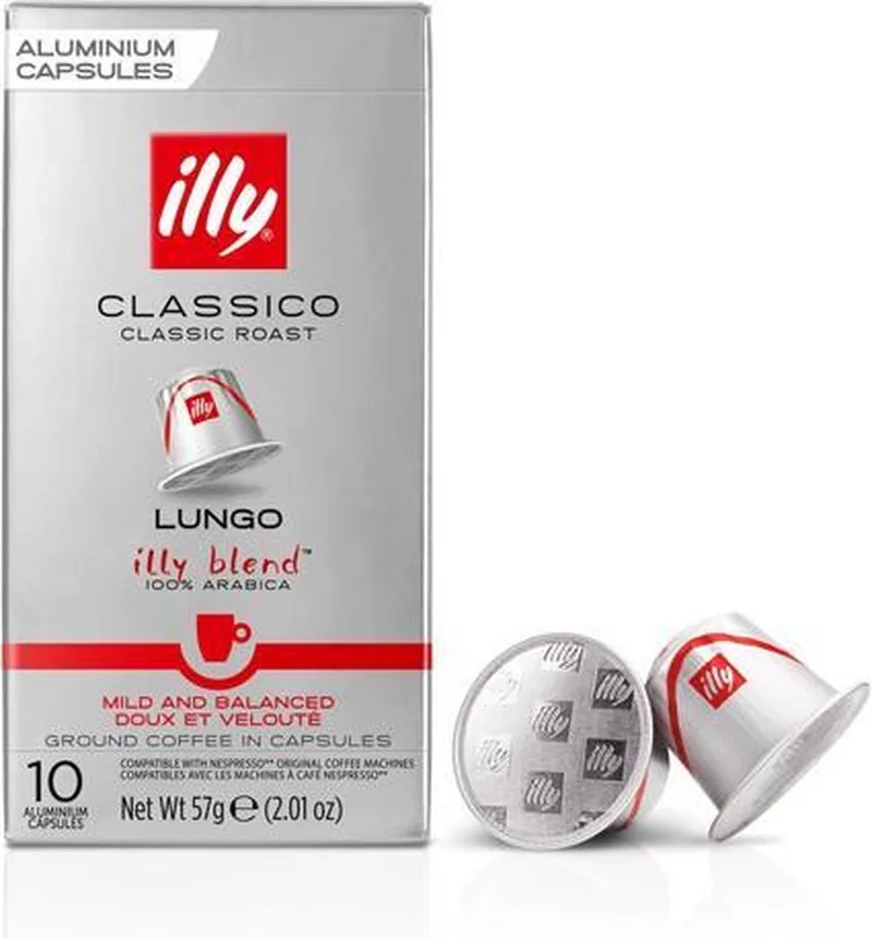 Classico Lungo koffie Capsules 1 doos met 10 koffiecups van illy – productfoto