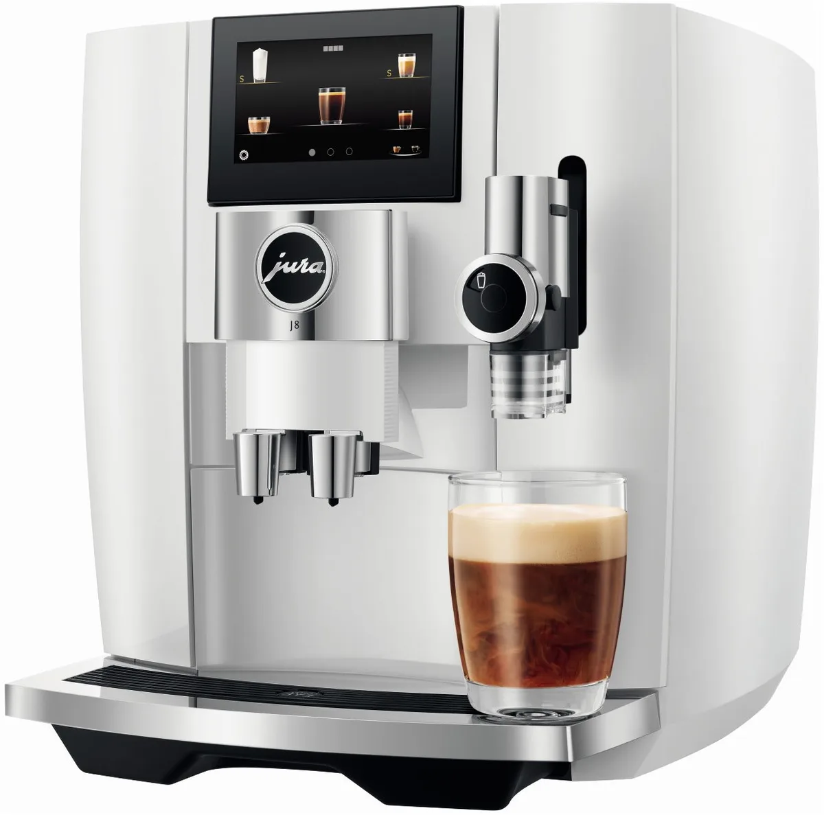 J8 Kaffee-Vollautomat Piano White (EA), Latte Macchiato/Cappuccino/Milchkaffee, 15 bar, 1,9 l von Jura in Weiß – Produktfoto