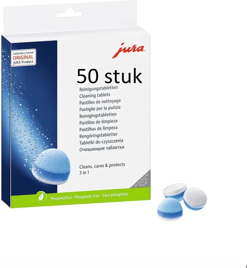 JURA 3-Fasen Reinigingstabletten - 50 stuks - Koffiemachinereiniger van Jura – productfoto