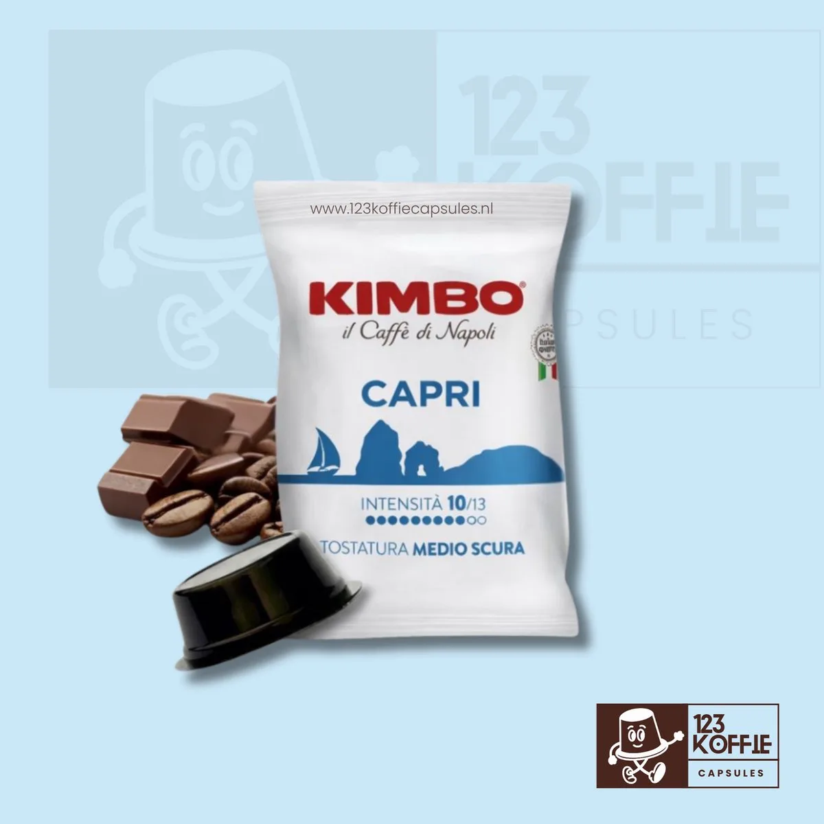 Capri capsules A Modo Mio 50 stuks – Aromatische espresso Koffiecups de Kimbo – photo produit