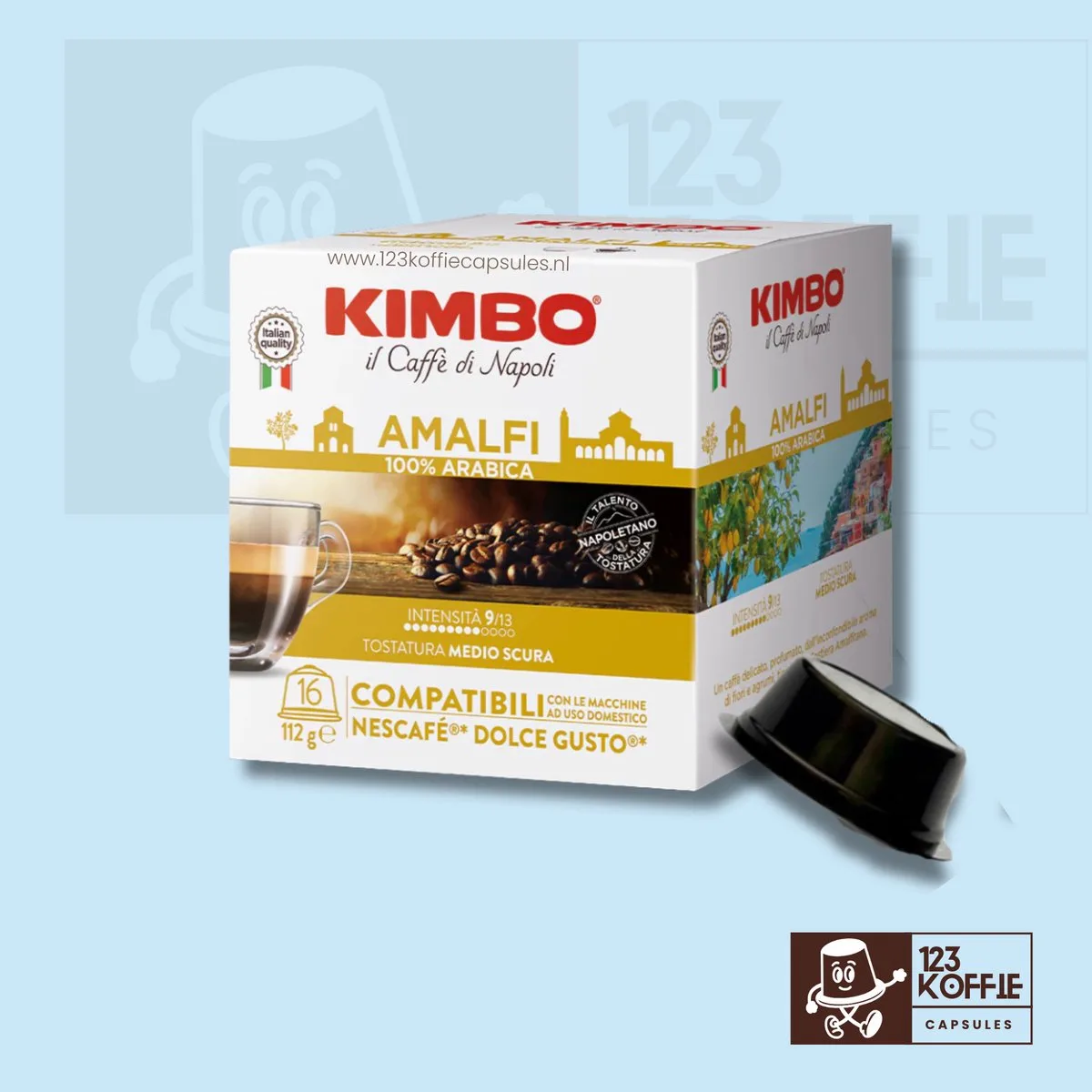 Verpakking Kimbo Amalfi capsules Dolce Gusto 16 stuks Italiaanse espresso de Kimbo – photo produit