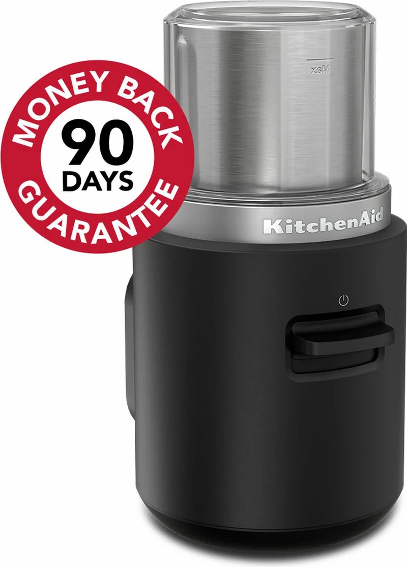 Go - Draadloze koffiemolen voor versgemalen koffie - Inbegrepen maalbeker van 113 g en Roestvrijstalen mes - zonder batterij - Matt Zwart van KitchenAid in Matte Black – productfoto
