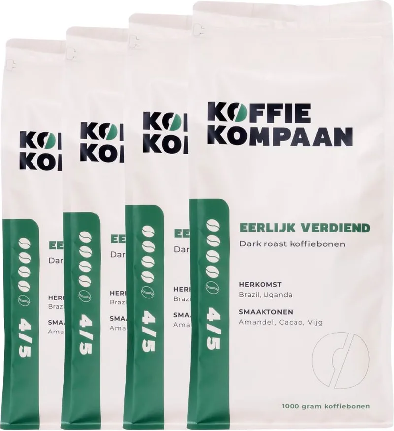 Koffiebonen Eerlijk Verdiend Voordeeldoos 4x1kg van Koffiekompaan – productfoto