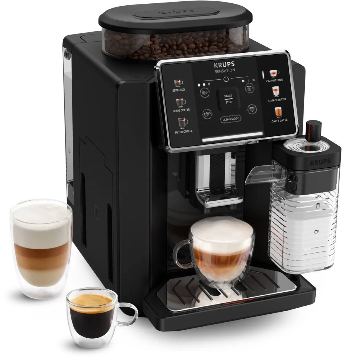 EA9128D Sensation & Milk Kaffee-Vollautomat, Latte Macchiato/Cappuccino, Stahl-Kegel-Mahlwerk von Krups – Produktfoto