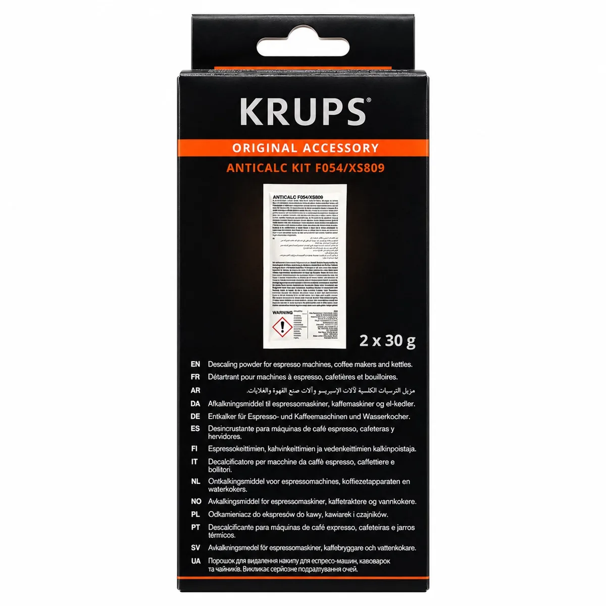 F054 Originele Ontkalker voor Koffiemachine en Espressomachine - 2 Zakjes + Waterhardheid Teststrip von Krups – Produktfoto