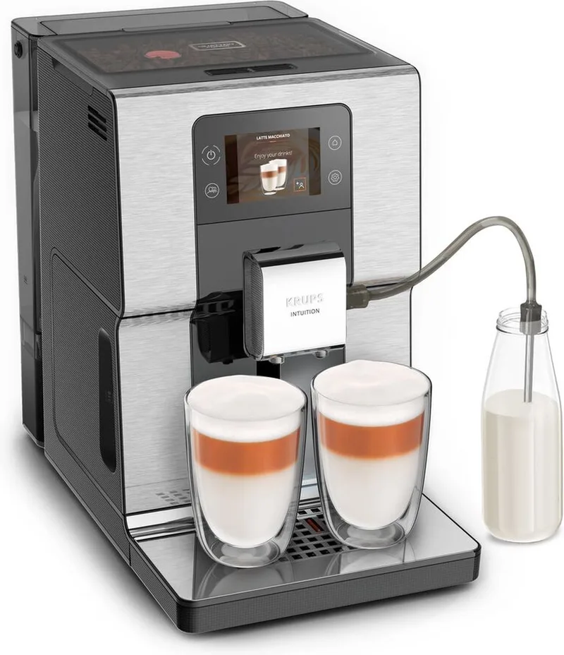 Intuition Experience EA876D - Volautomatische espressomachine - RVS van Krups in Metaalbrossé, Zwart – productfoto