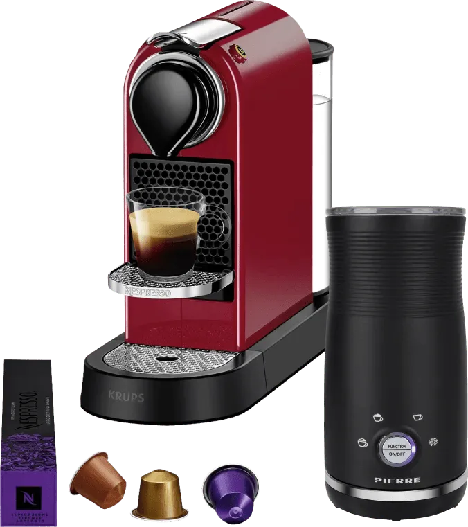 Nespresso Citiz XN7415 Kersenrood + Pierre Melkopschuimer van Krups – productfoto