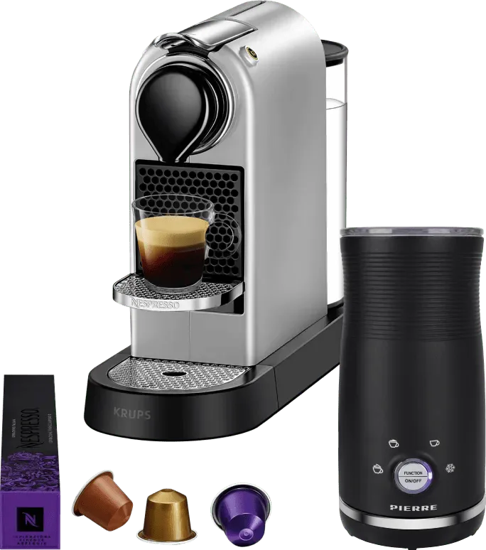 Nespresso Citiz XN741B Zilver + Pierre Melkopschuimer från Krups – produktbild