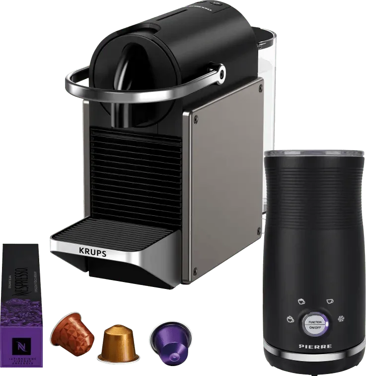 Nespresso Pixie XN306T + Pierre Melkopschuimer van Krups – productfoto