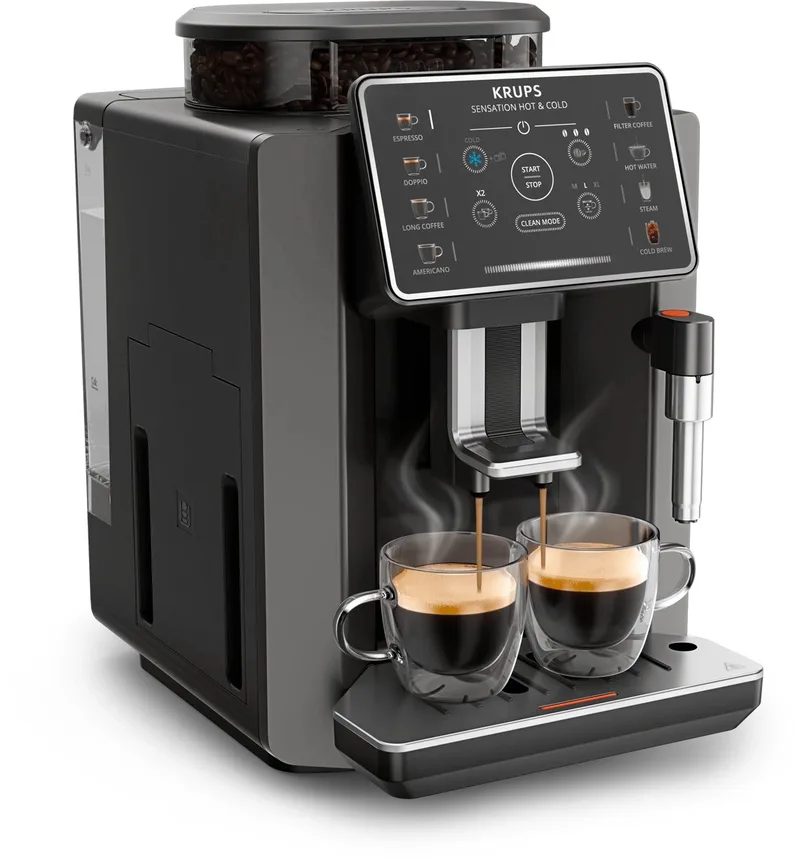 Sensation Hot & Cold EA913H - Volautomatische Espressomachine - 12 recepten - Stoompijpje van Krups in Grijs – productfoto