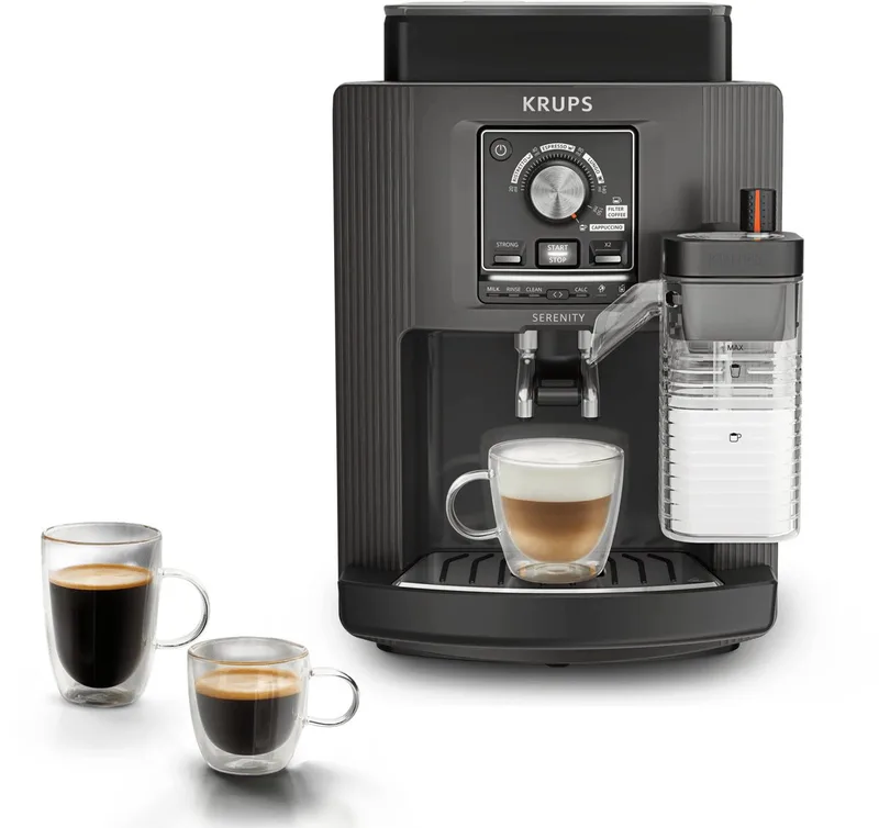 Serenity Milk EA402H - Volautomatische Espressomachine - Milk Maestro Melksysteem - One Touch Cappuccino - Snel Opgewarmd - Compact by Krups in Dark grey – product photo