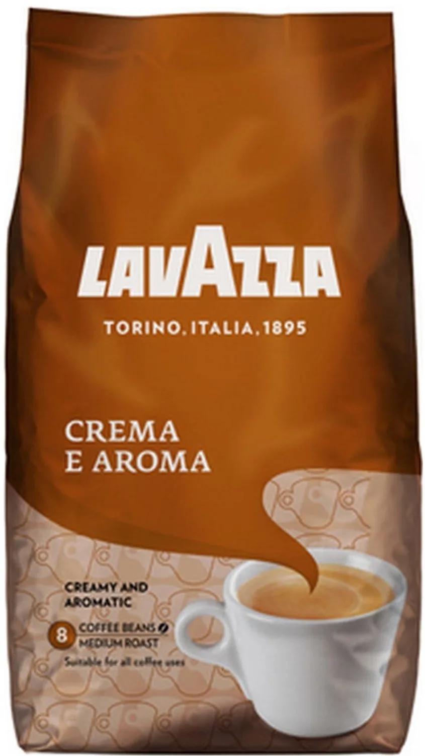 Crema e Aroma, café en grains, mélange de grains Robusta et Arabica, intensité 8/10, 6 x 1 kg de Lavazza – photo produit
