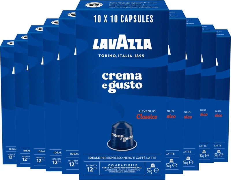 Crema e Gusto Classico - 100 Nespresso Cups - Koffie Blend van Arabica & Robusta - Intensiteit: 12/13 - 10 x 10 Aluminium Capsules van Lavazza – productfoto