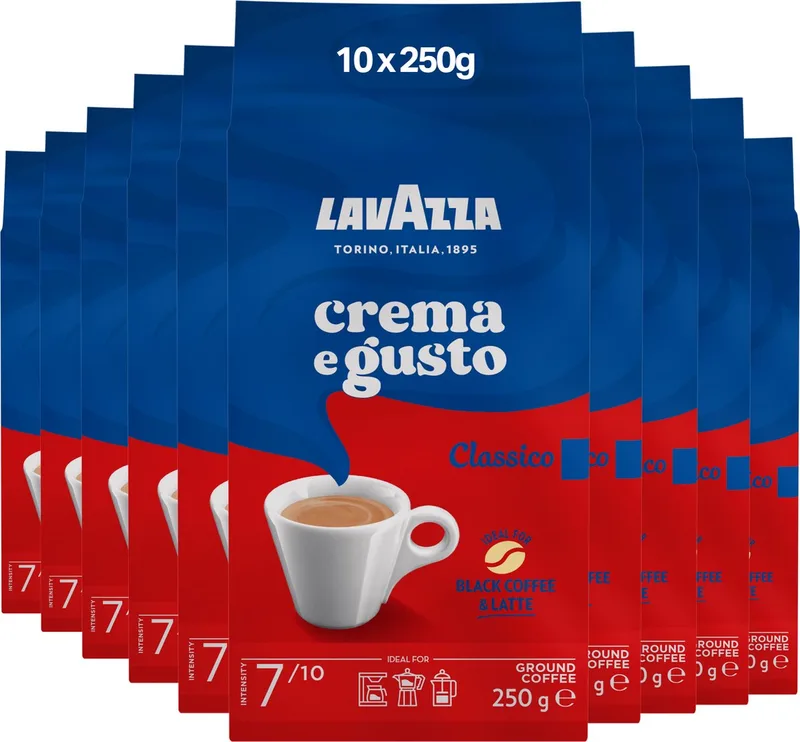 Crema e Gusto Filterkoffie - Gemalen Koffie - Blend van Arabica & Robusta Bonen - Intensiteit 7/10 - 10 x 250 gram van Lavazza – productfoto