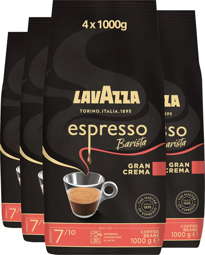 Espresso Barista Gran Crema Koffiebonen - Koffie Blend van Robusta en Arabica Bonen - Intensiteit 8/10 - 4 x 1 kg van Lavazza – productfoto