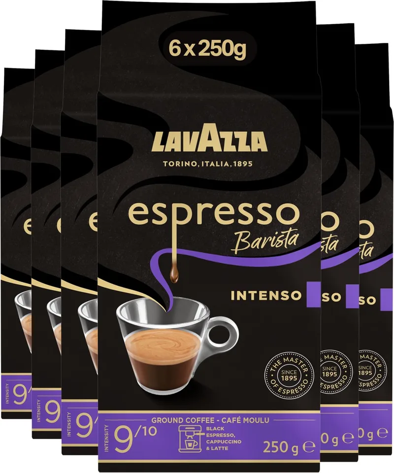 Espresso Barista Intenso Filterkoffie - Gemalen Koffie - Blend van Arabica & Robusta Bonen - Intensiteit 9/10 - 6 x 250 gram van Lavazza – productfoto