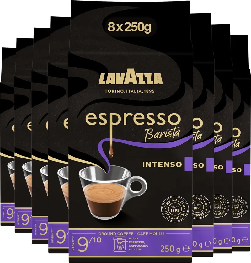 Espresso Barista Intenso Filterkoffie - Gemalen Koffie - Blend van Arabica & Robusta Bonen - Intensiteit 9/10 - 8 x 250 gram van Lavazza – productfoto