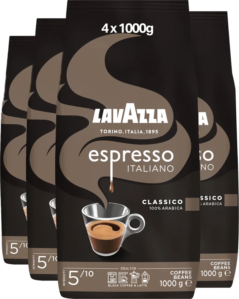 Espresso Italiano Classico Koffiebonen - 100% Arabica Koffie Bonen - Intensiteit 5/10 - 4 x 1 kg fra Lavazza – produktbillede