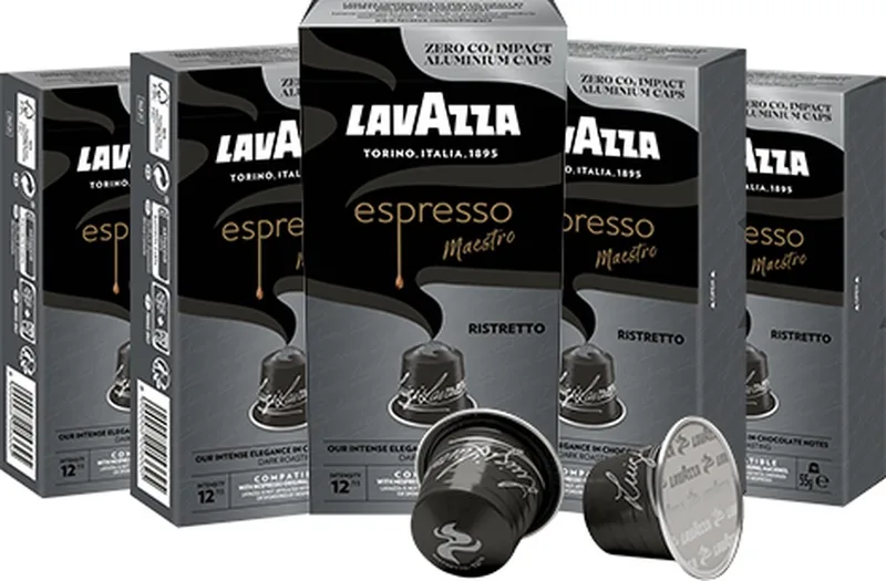 Espresso Ristretto Koffiecups - 100 Nespresso Cups - Koffie Blend van Arabica & Robusta - Intensiteit: 12/13 - 10 x 10 Aluminium Capsules de Lavazza – photo produit