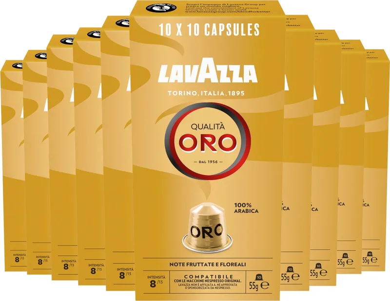 Qualità Oro Koffiecups - 100 Nespresso Cups - 100% Arabica Koffie - Intensiteit: 8/13 - 10 x 10 Aluminium Capsules von Lavazza – Produktfoto
