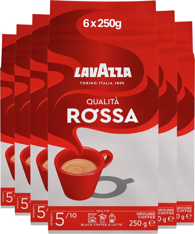 Qualità Rossa Filterkoffie - Gemalen Koffie - 100% Arabica Bonen - Intensiteit 5/10 - 6 x 250 gram van Lavazza – productfoto