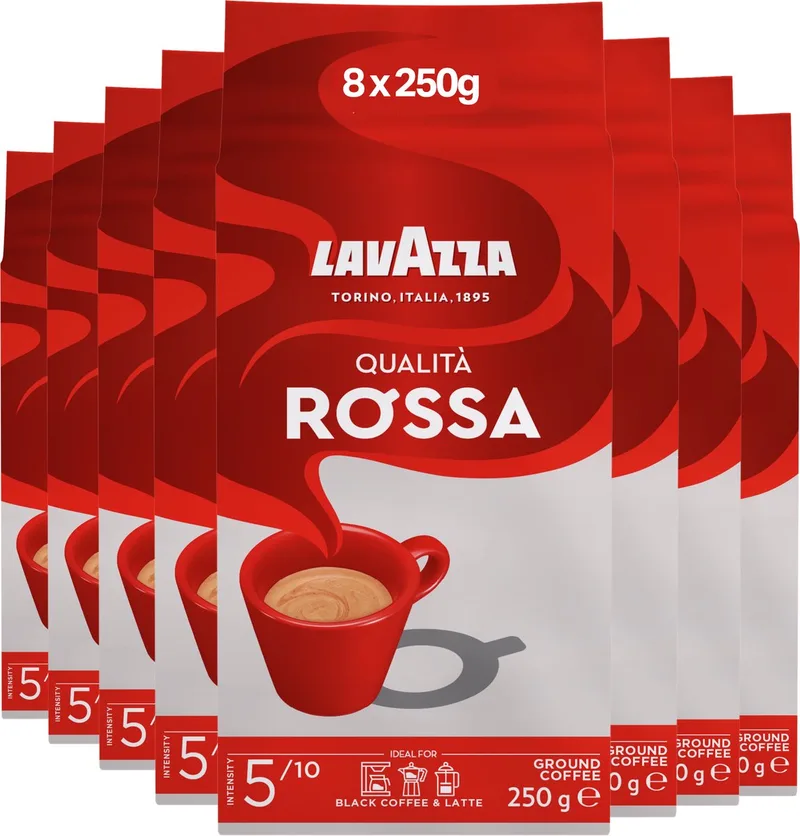 Qualità Rossa Filterkoffie - Gemalen Koffie - 100% Arabica Bonen - Intensiteit 5/10 - 8 x 250 gram van Lavazza – productfoto