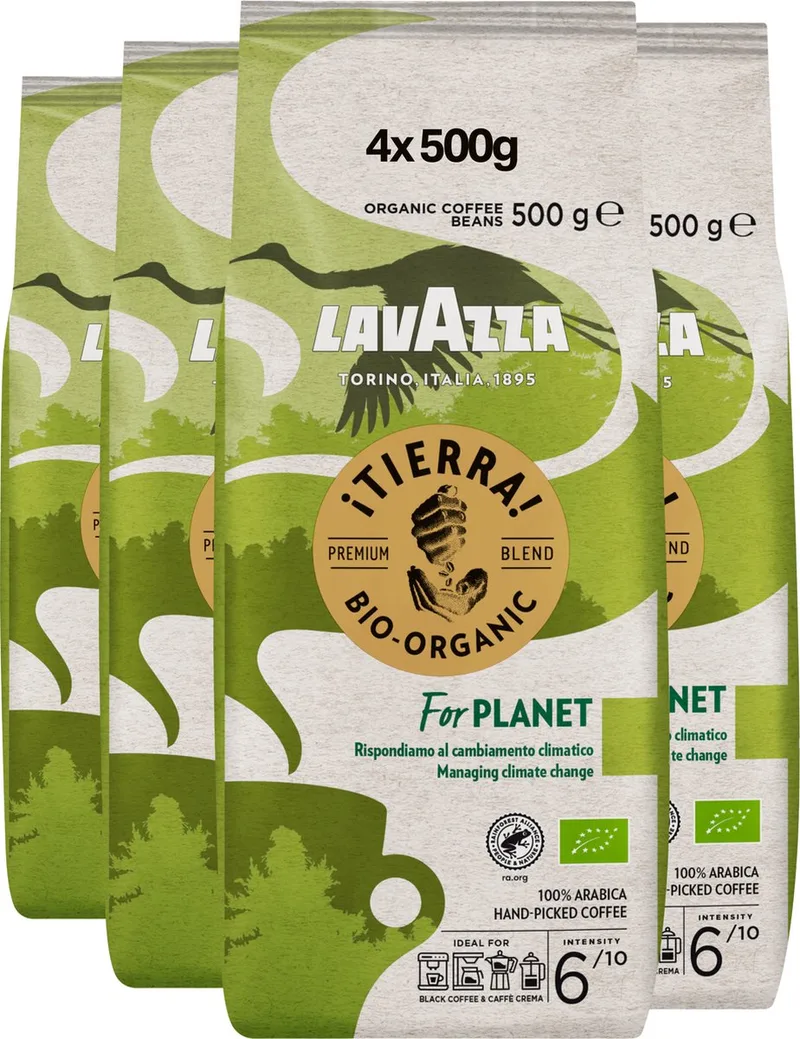 Tierra for Planet Koffiebonen - Biologische 100% Arabica Koffie Bonen - Intensiteit 6/10 - 4 x 500 gram - NL-BIO-01 van Lavazza – productfoto