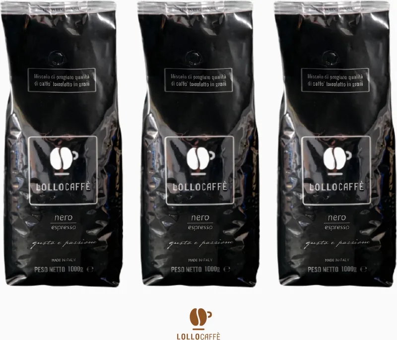 Nero 3 x 1kg - Koffiebonen - Uit Napels - Italiaanse Espresso - Romig koffie, sterke smaak van Lollo Caffè – productfoto
